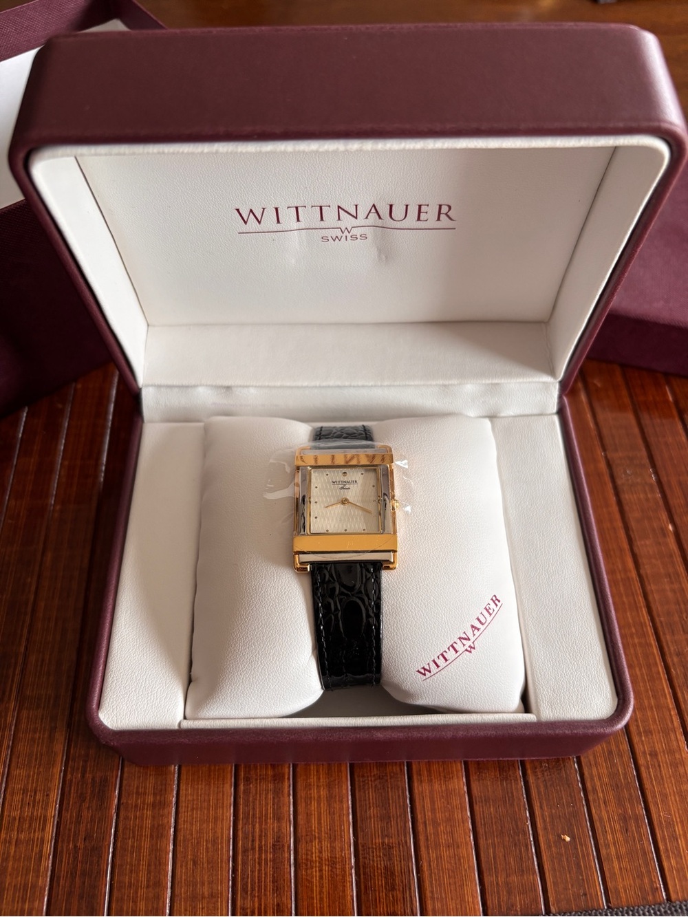 Wittnauer Avant Gard Men's Gold-Tone Swiss Dress Watch with Black Leather Strap